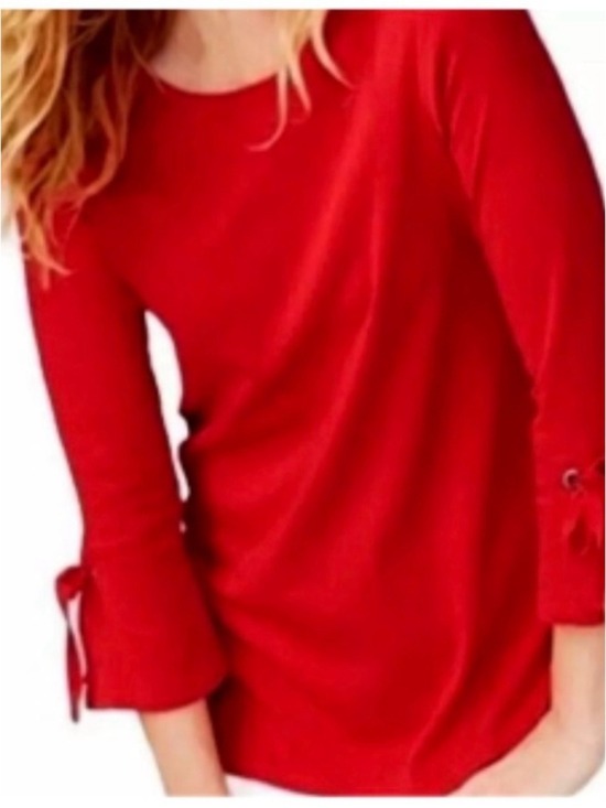 J. Jill Tops - J.Jill Bright Red Long-Sleeve Top Pima Cotton Tie-sleeve tee size XL